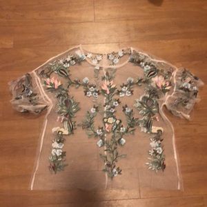 mesh embroidered pink top